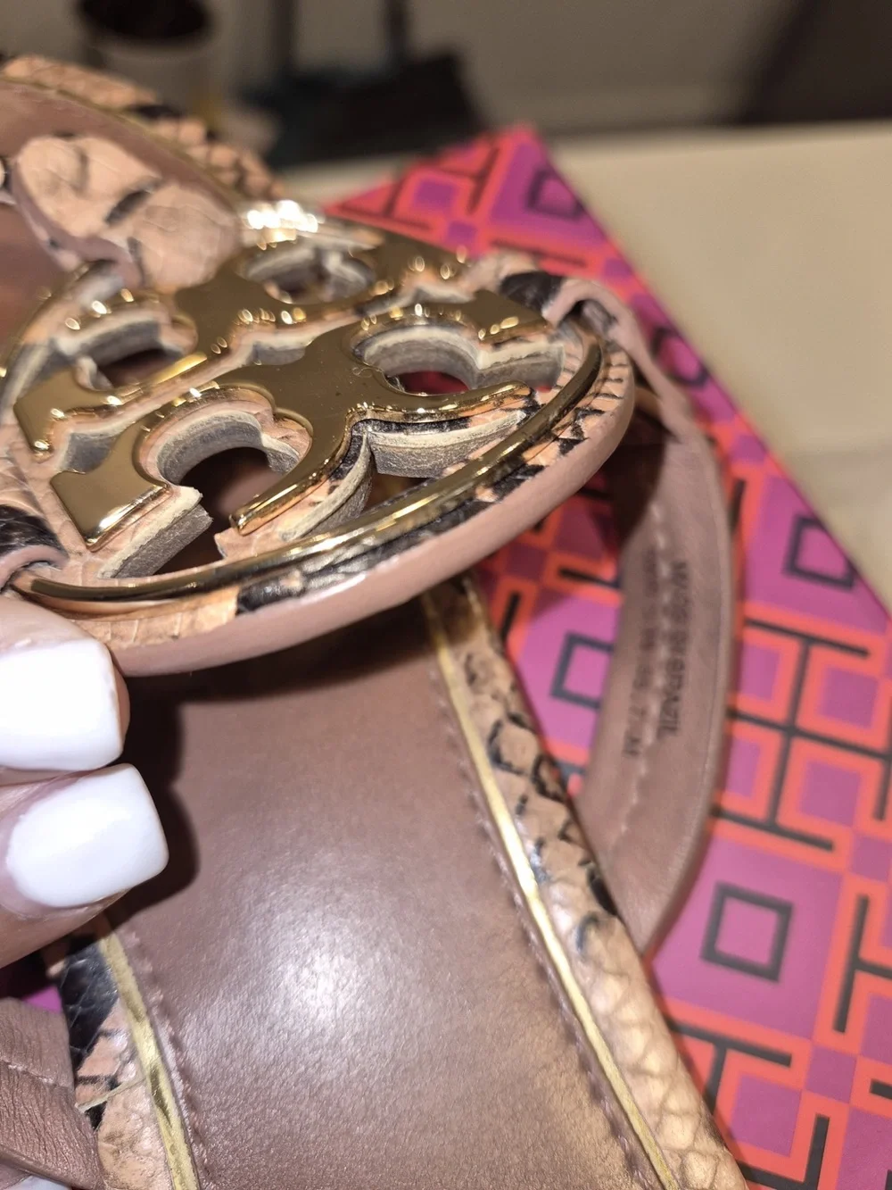 Tory Burch Women's Pink Snakeskin Miller Thong Sandals size 7.5